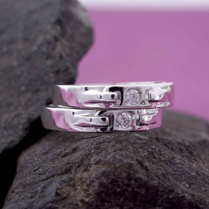 Silver Minimal Solitaire Couple Bands