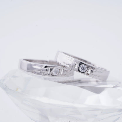 Silver Minimal Solitaire Couple Bands