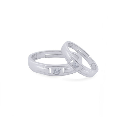 Silver Minimal Solitaire Couple Bands