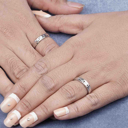 Silver Minimal Solitaire Couple Bands