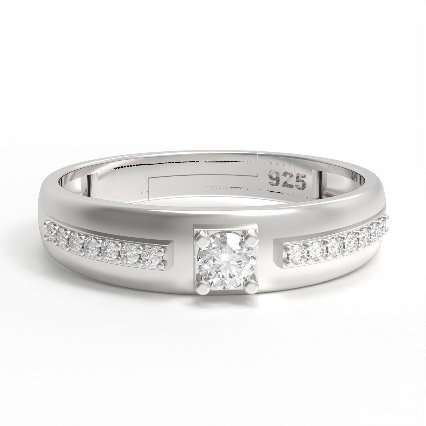 Silver Cubic Zirconia Solitaire Princess Couple Bands