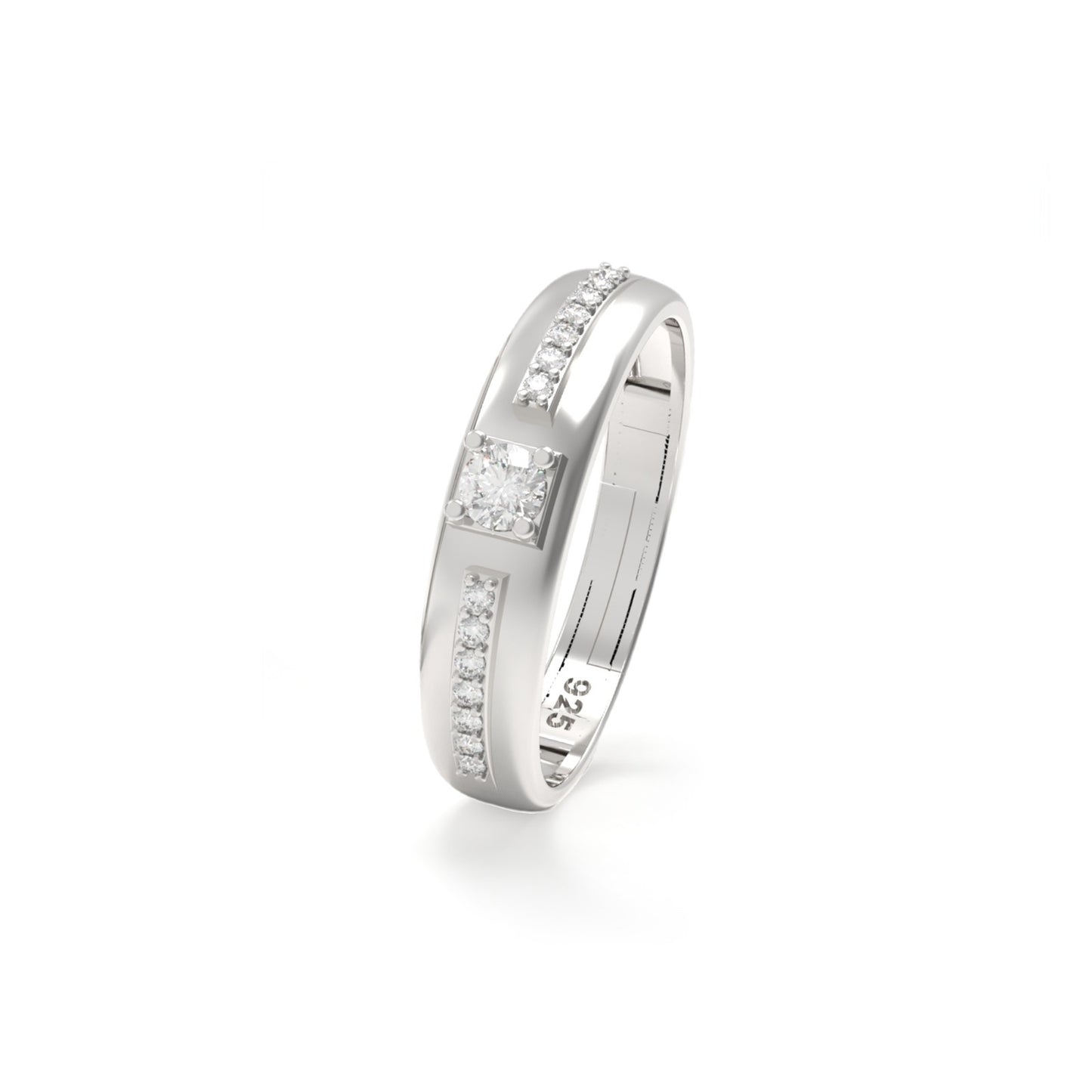 Silver Solitaire Princess Band For Her