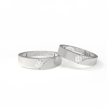 Silver Criss Cross Theme Couple Bands