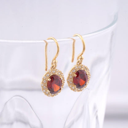 Golden Red Garnet Vintage Women’s Earrings