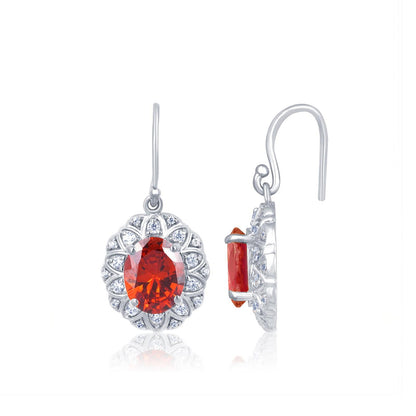 Silver Zircon Halo Drop Earrings