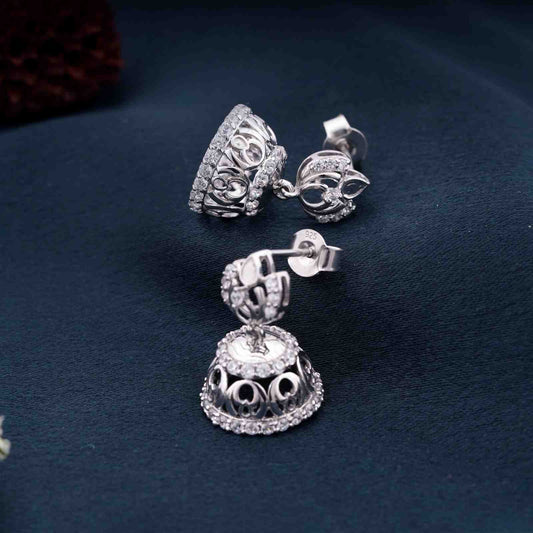 Silver Jhumka Diamond Earrings For Women