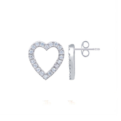 Silver Zircon Studded Heart Earrings