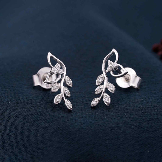 Silver Lush Leaf Stud Earrings