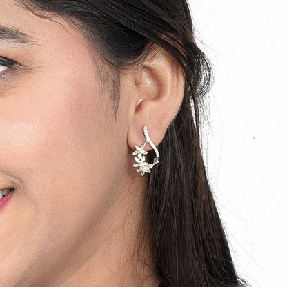 Silver Star Floral Drop Earrings