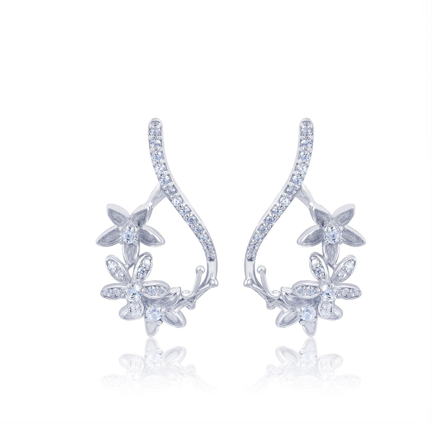 Silver Star Floral Drop Earrings