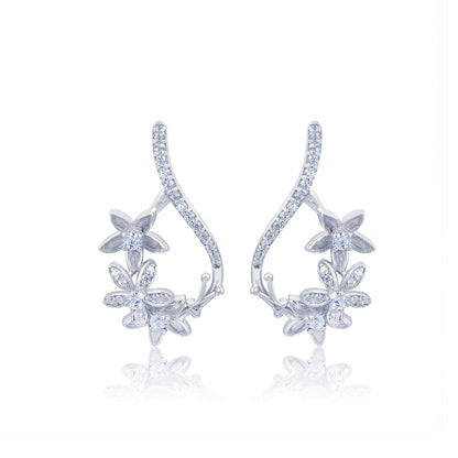 Silver Star Floral Drop Earrings