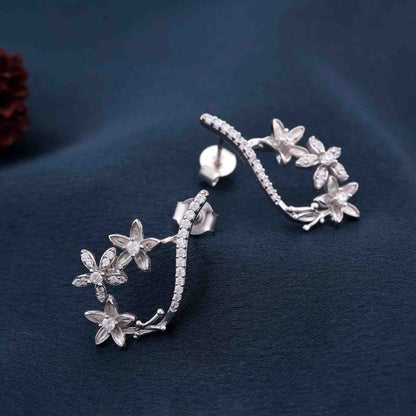 Silver Star Floral Drop Earrings