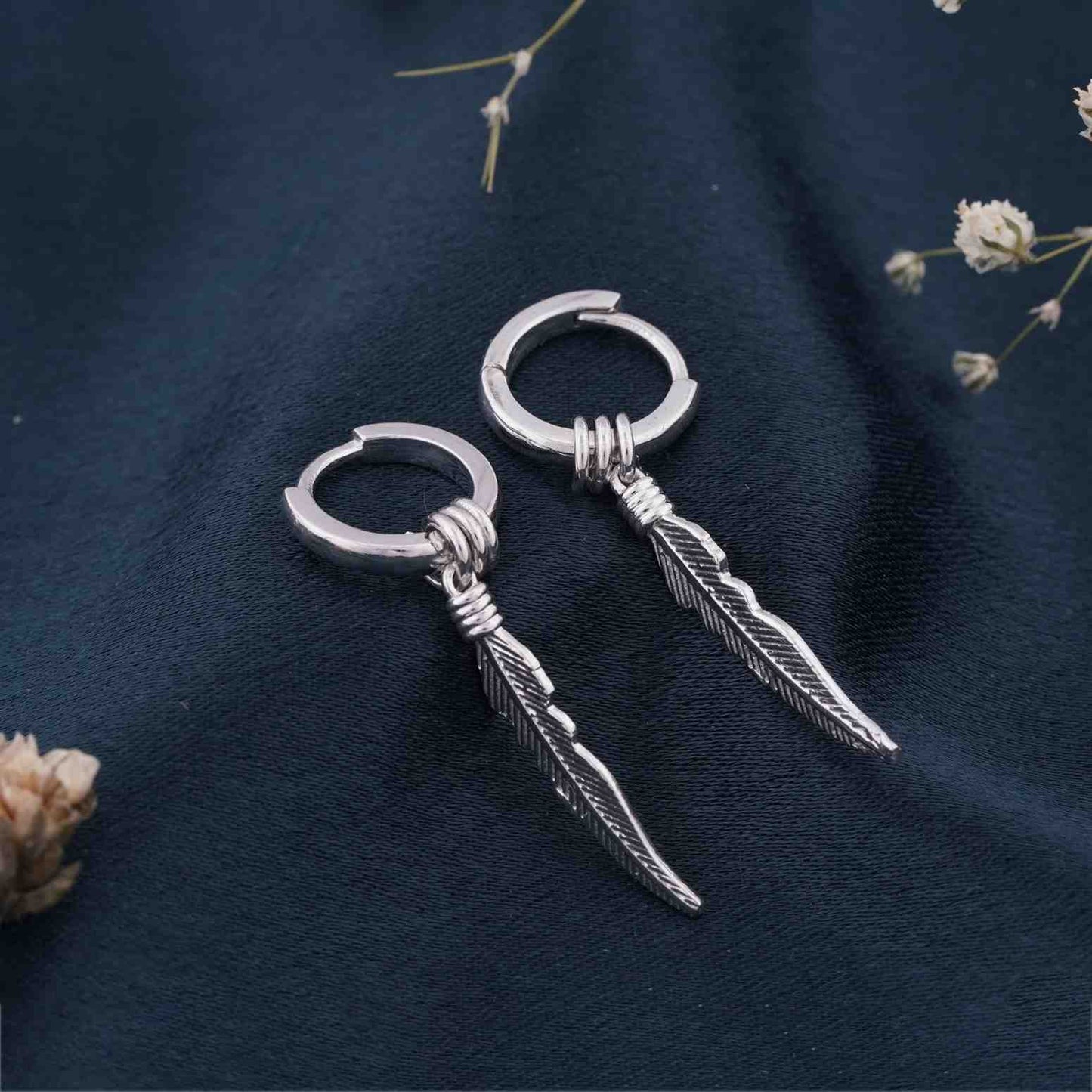 Silver Mini Feather Men's Earrings