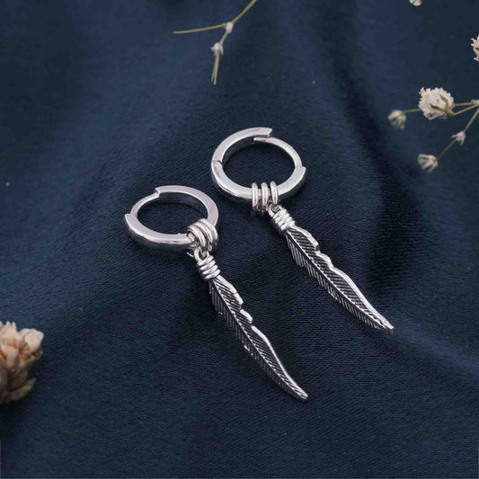 Silver Mini Feather Men's Earrings