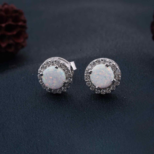 Silver Moon Opal Stud Earrings