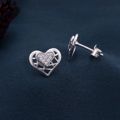 Silver Zircon Small Heart Stud Earrings