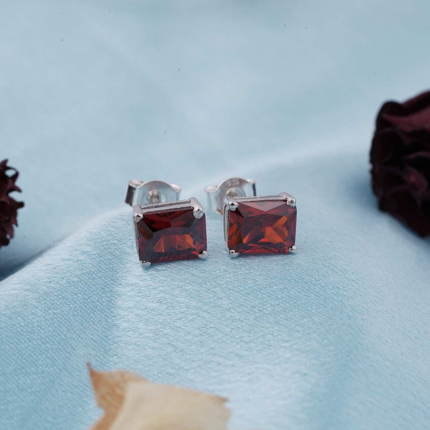 Silver Zircon Garnet Sunshine Stud