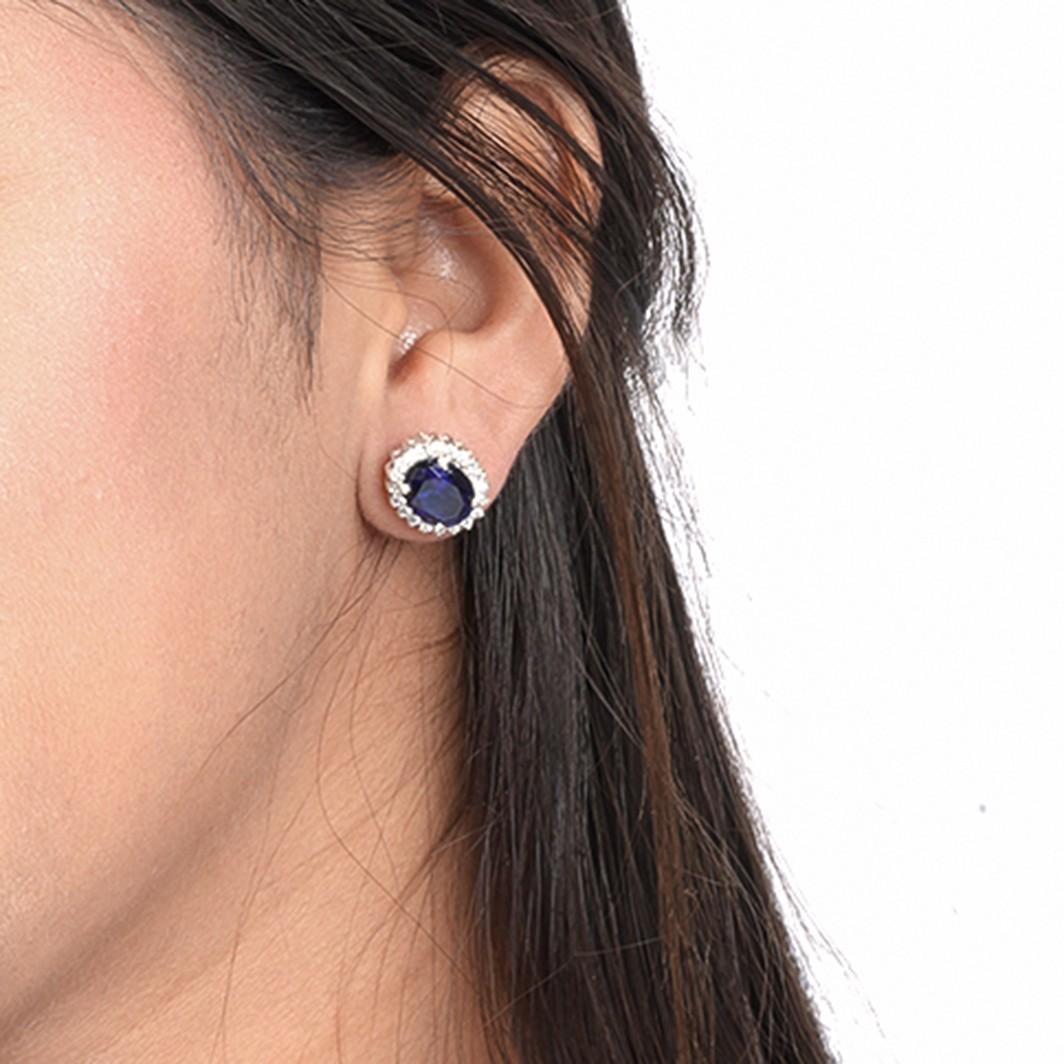 Silver Royal Blue Halo Studs For Girls