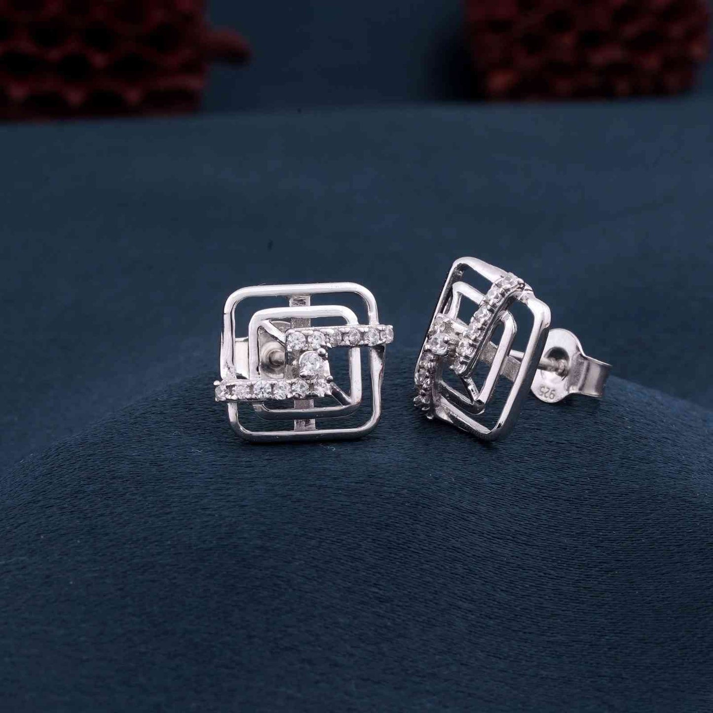 Silver Square Kaya Studs