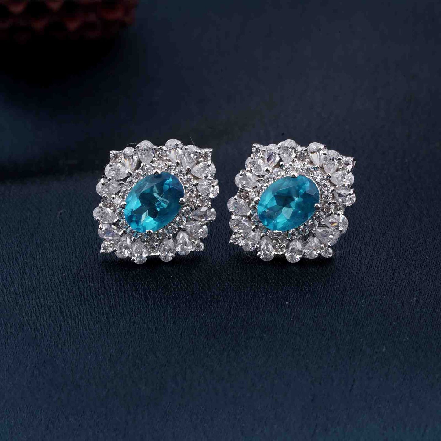 Silver Topaz Flower Stud Earrings