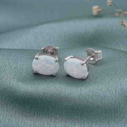 Silver Shiny Opal Stud Earrings