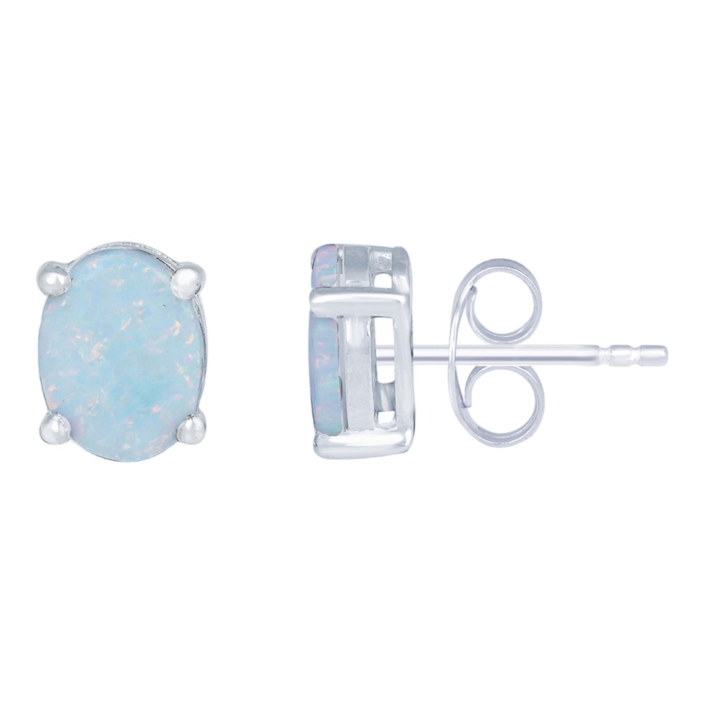 Silver Shiny Opal Stud Earrings