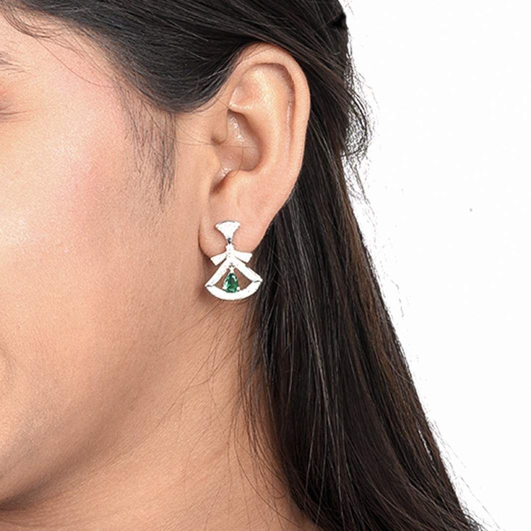 Silver & Green Hamsa Eye Earrings