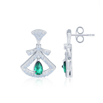 Silver & Green Hamsa Eye Earrings