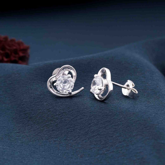 Silver Zircon Small Heart Studs