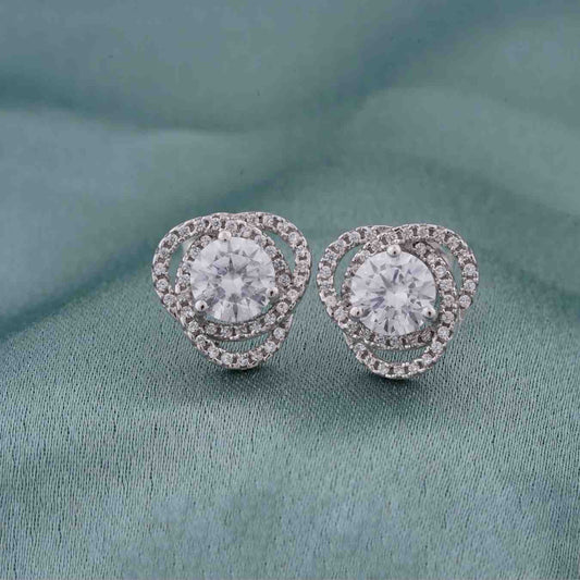 Silver Zircon Studded Elegant Stud Earrings