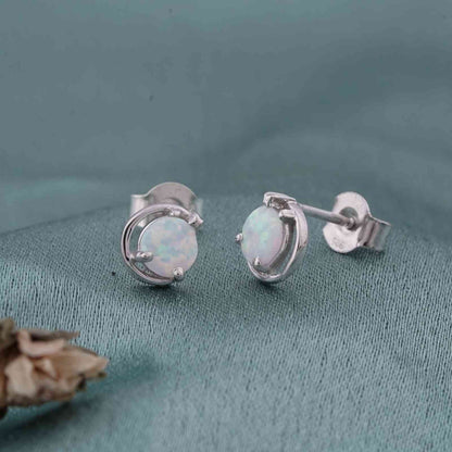 Silver Classy Solitaire Opal Studs