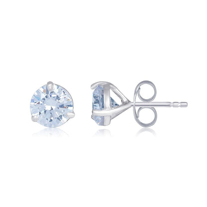 Silver Zircon Solitaire Dainty Studs