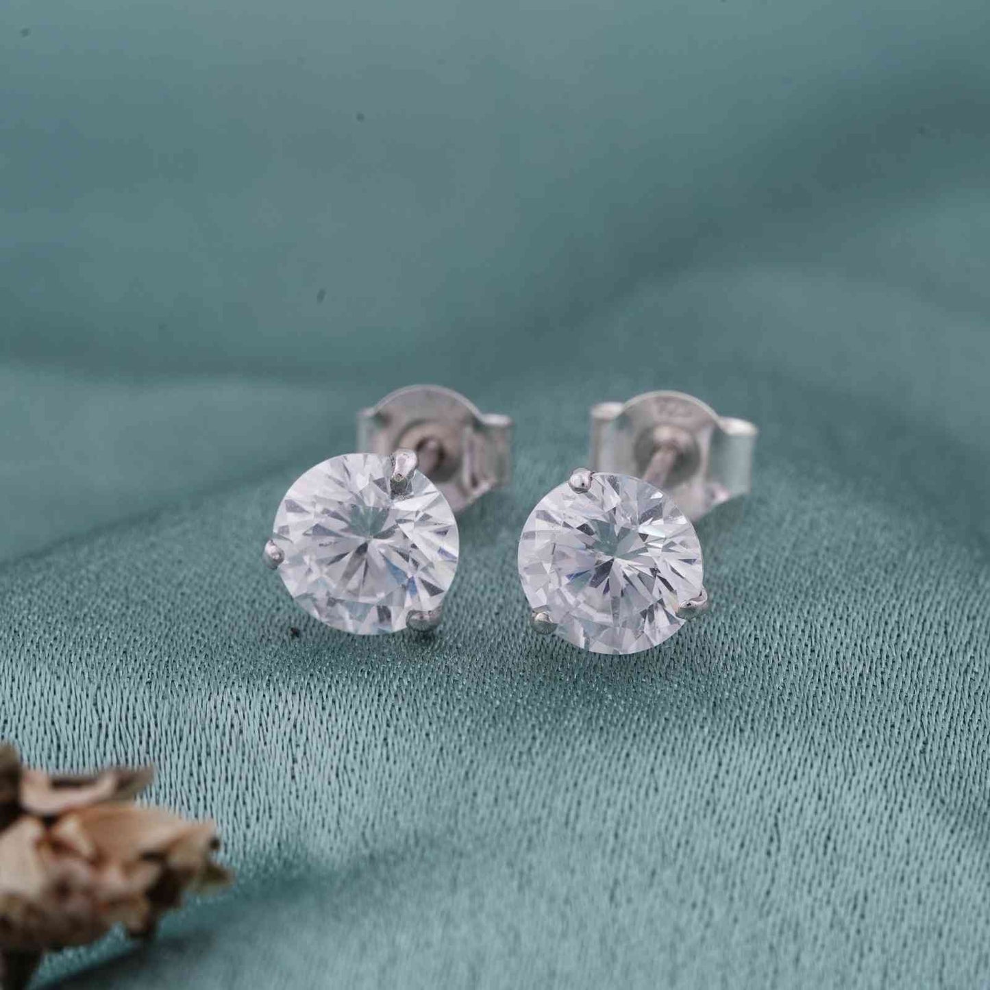 Silver Zircon Solitaire Dainty Studs