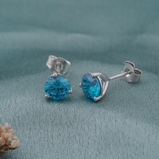 Silver Blue Topaz Push Back Stud Earrings