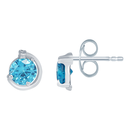 Silver Round Blue Topaz Stud Earring