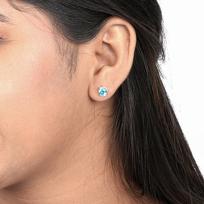 Silver Round Blue Topaz Stud Earring