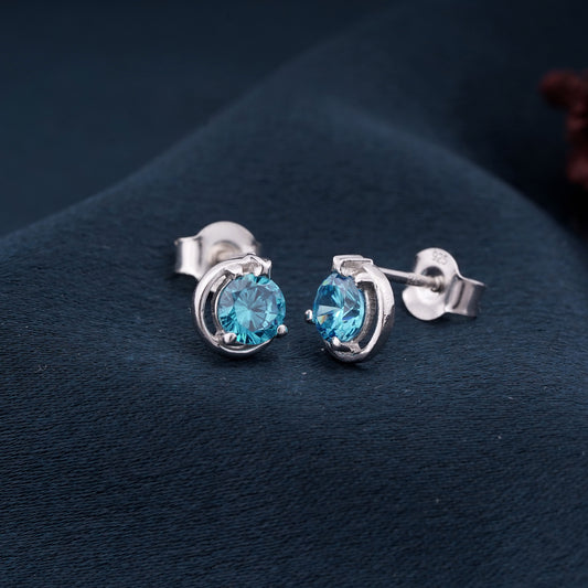 Silver Round Blue Topaz Stud Earring