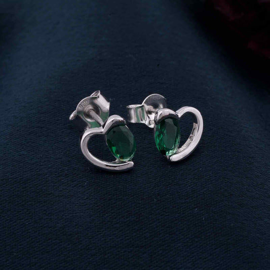 Silver Green Emerald Heart Love Stud