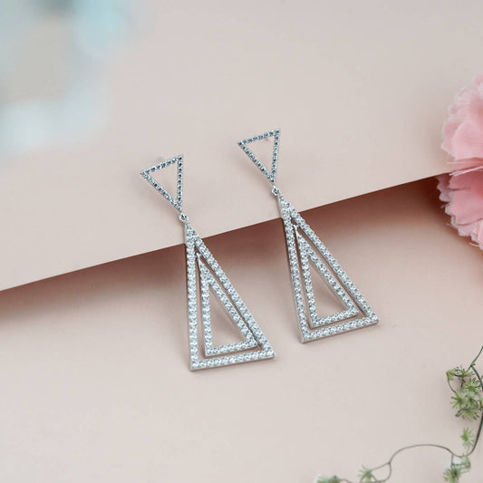 Silver Triangle Dangle Drop Earrings