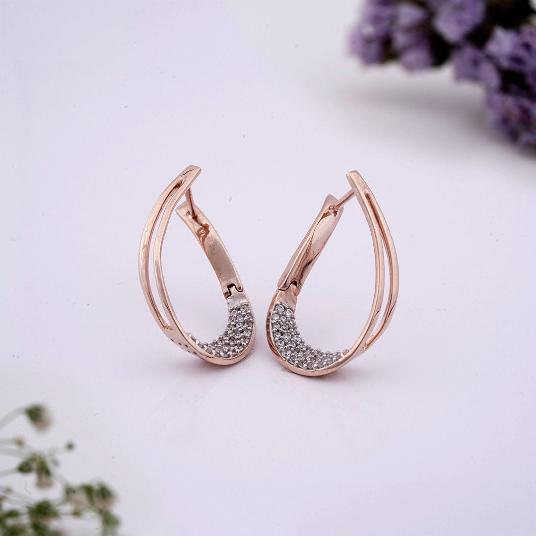 Rose Gold Cubic Zirconia Huggie Hoop Earrings