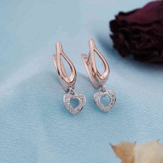 Sterling Silver Heart Drop Rose Gold Earrings