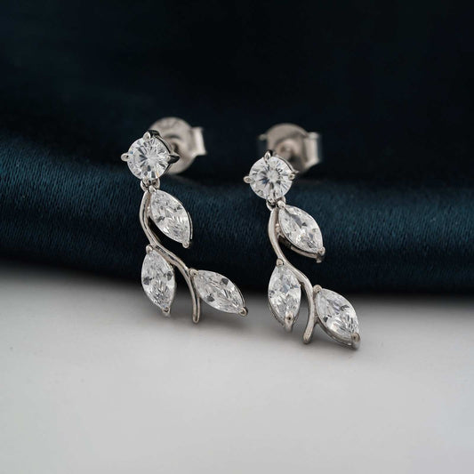 Silver Lush Leafy Stud Earrings