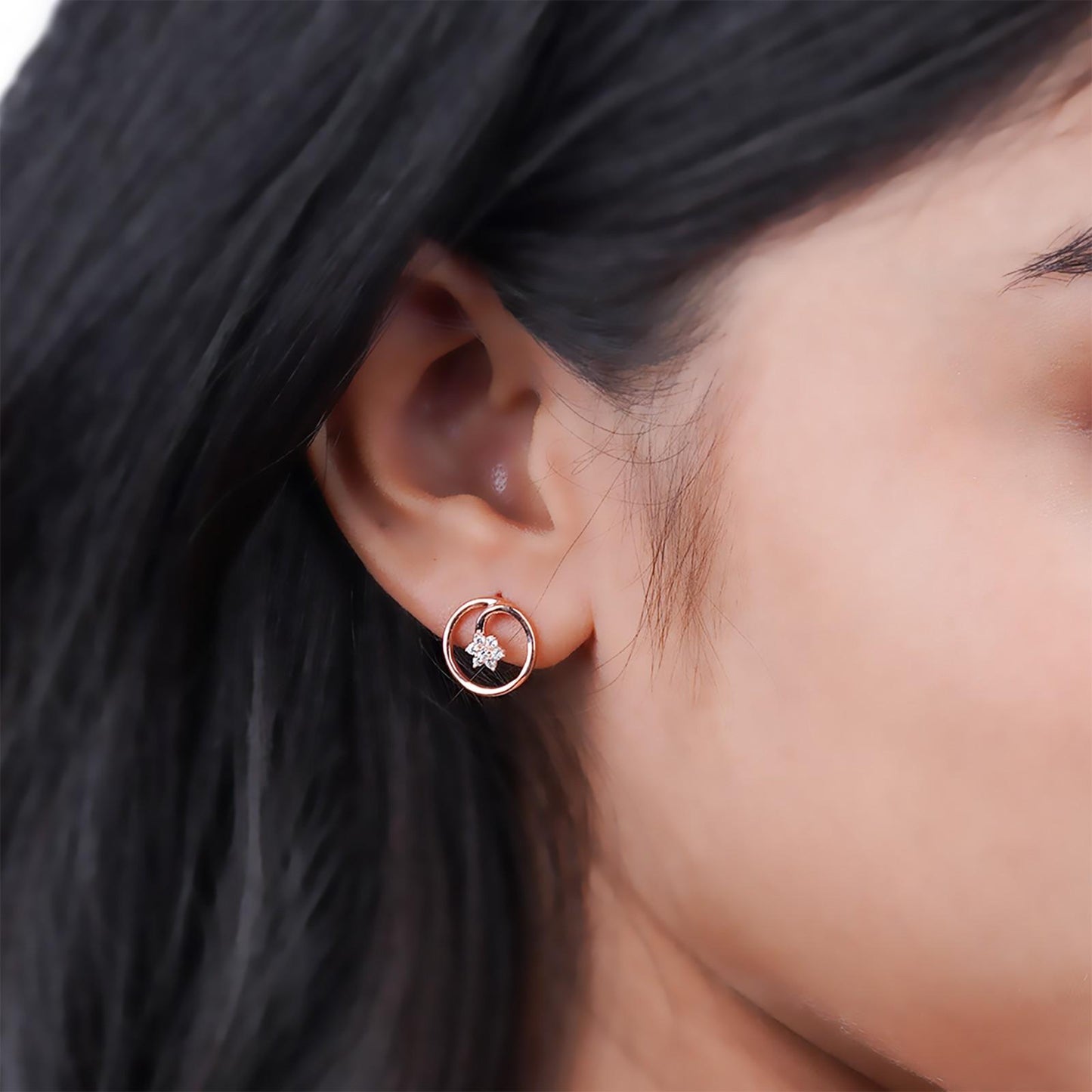 Rose Gold Circle Casual Flower Stud Earrings