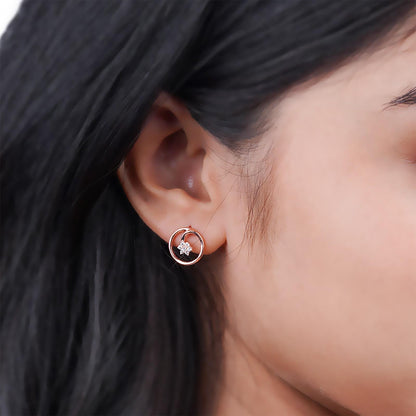 Rose Gold Circle Casual Flower Stud Earrings