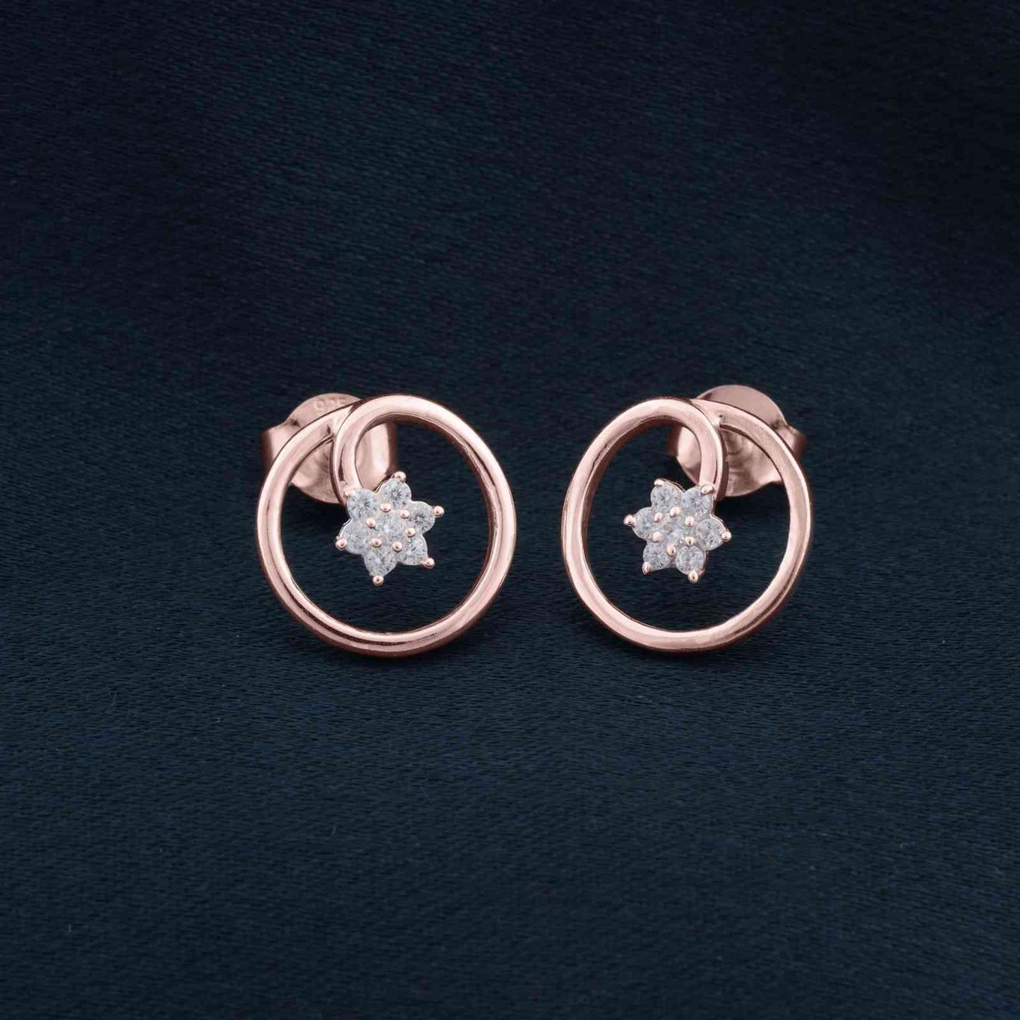 Rose Gold Circle Casual Flower Stud Earrings