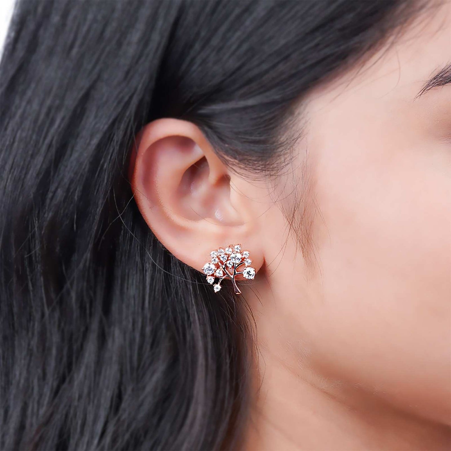 Rose Gold Dainty Tree Stud Earrings