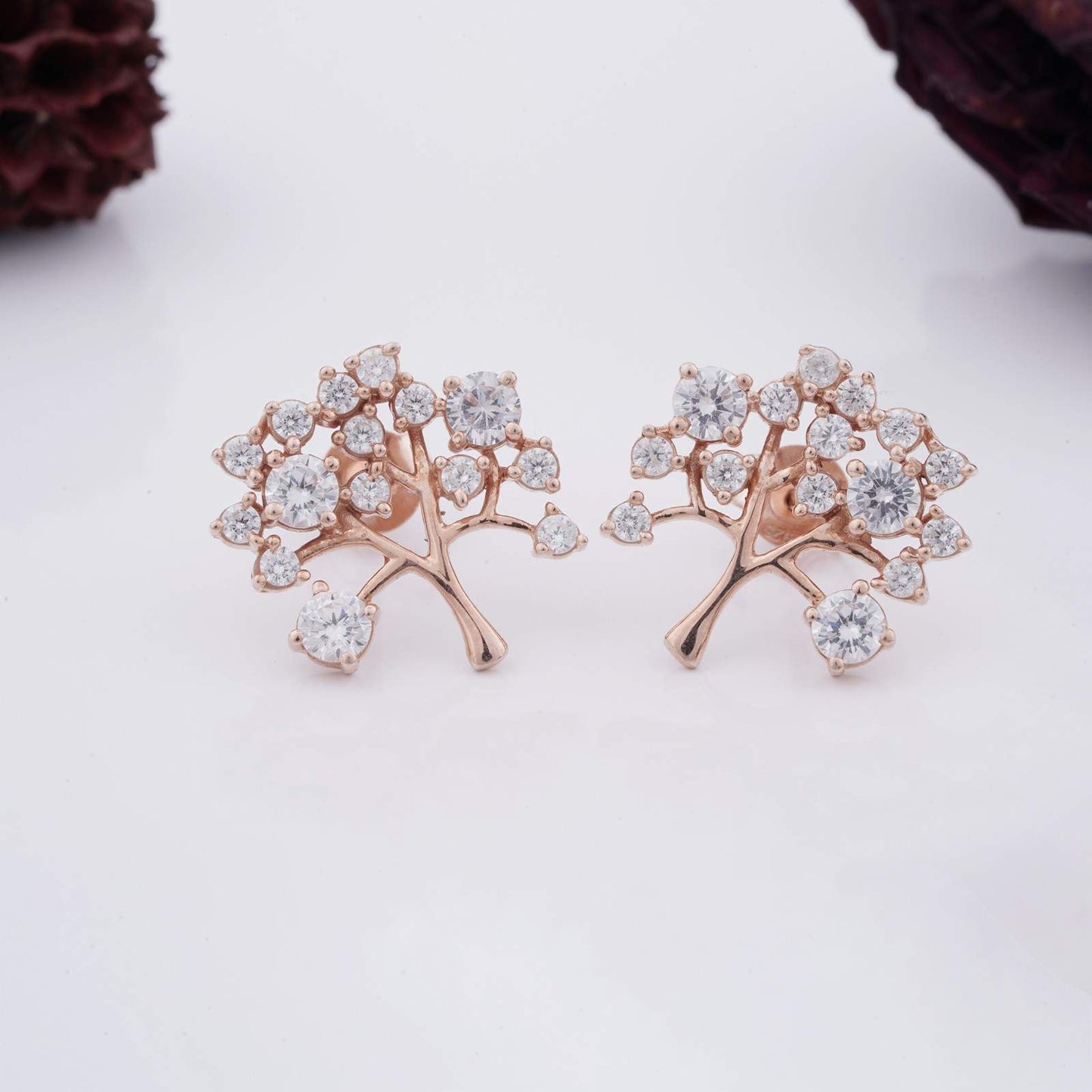 Rose Gold Dainty Tree Stud Earrings