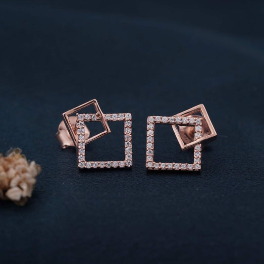 Square Stud Diamond Stud Earrings