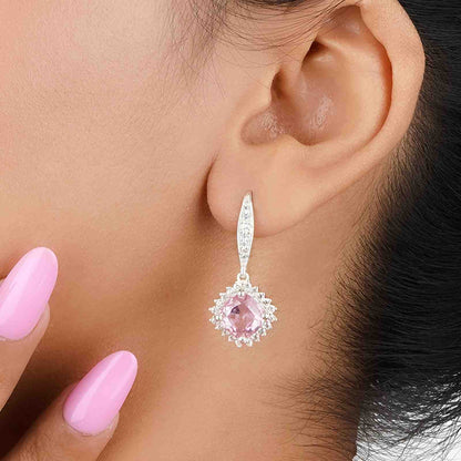 Silver Pink Shiny Drop Earrings