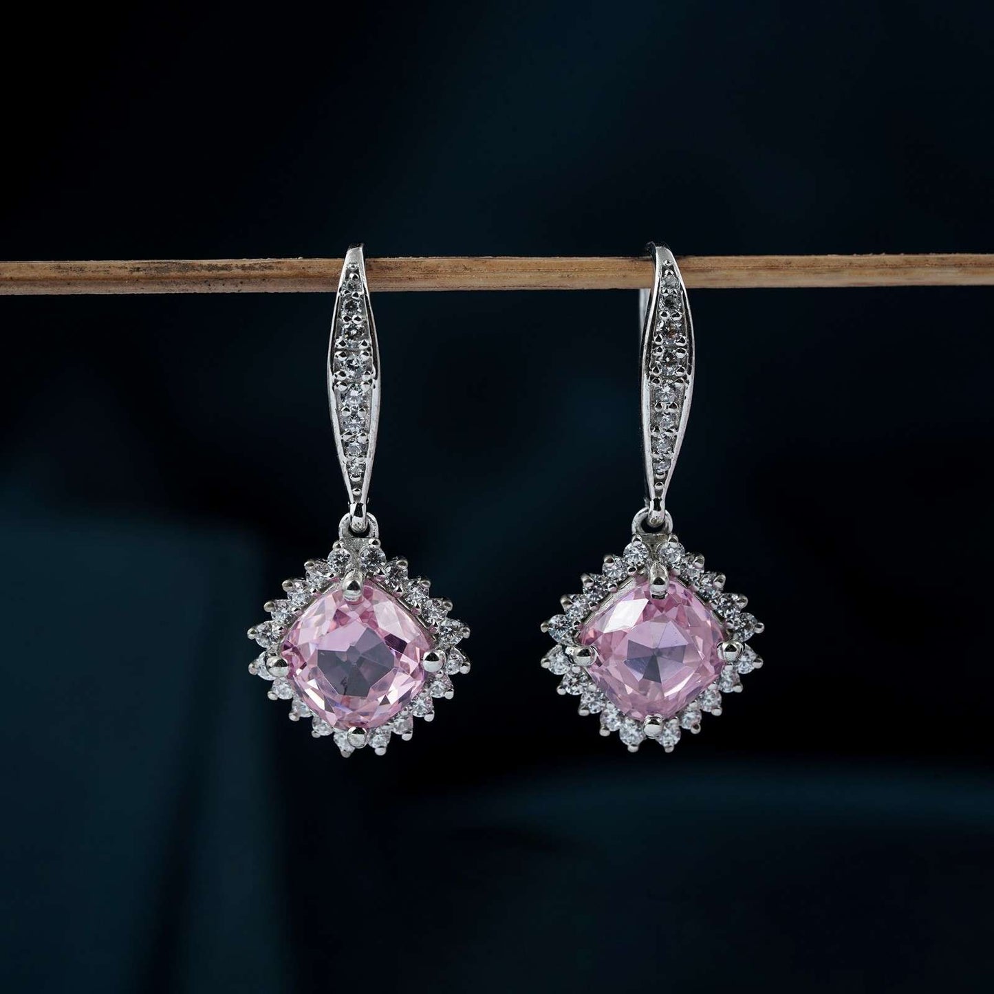 Silver Pink Shiny Drop Earrings